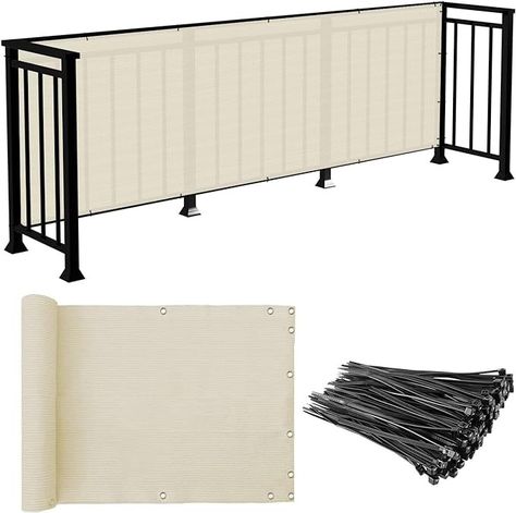 Amazon.com : E&K Sunrise 3' x 23' Balcony Privacy Fence Screen Cover with Zip Ties Outdoor Screen Fence UV Protection for Deck Patio Backyard Apartment Pool Porch (Beige) : Patio, Lawn & Garden How To Cover Balcony For Privacy, Balcony Fence Cover, Balcony Screening Ideas, Balcony Privacy Ideas Diy, Balcony Covering Ideas, Apartment Patio Privacy, Apartment Balcony Privacy Ideas, Backyard Apartment, Balcony Privacy Ideas