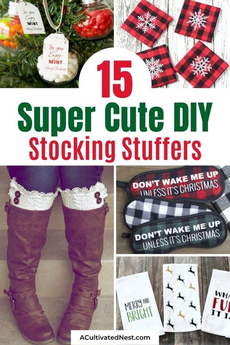 15 Super Cute DIY Stocking Stuffers- If you're making homemade Christmas gifts this year, don't forget the stocking stuffers! Here are 15 really cute homemade stocking stuffer ideas for you to try! | #stockingStuffer #diyChristmasGifts #homemadeChristmasGifts #homemadeStockingStuffers #ACultivatedNest Diy Cricut Stocking Stuffers, Stocking Stuffer Diy Ideas, Diy Stocking Stuffers To Sell, Christmas Diy Stocking Stuffers, Stocking Stuffers To Make, Diy Stocking Stuffers For Adults, Cricut Stocking Stuffers, Diy Stocking Stuffers For Kids, Diy Stocking Fillers