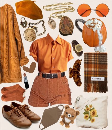 pumpkin spice Outfit | ShopLook Pumpkin Spice Outfit, Spice Outfit, Hippie Glasses, Mustard Yellow Cardigan, Acorn Decorations, Orange Socks, Heart Clip Art, Acorn Pendant, Yellow Hat