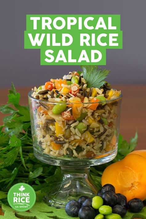 The Tropical Wild Rice Medley is a refreshing summer salad which only requires 2 steps. Using U.S.-grown wild rice, this dish has the nutrients your family needs to stay active and healthy! Island Rice, Tropical Rice, Rice Salads, Leaf Lettuce, Wild Rice Salad, Lions Den, Summer Sides, Quinoa Bowl, Rice Salad