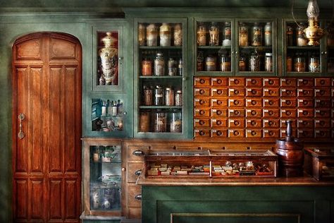 At first glance you could say that this is your typical pharmacy, there are bottle and drawers. But on closer inspection, many of the things on those drawers could easily be ingredients a chef might use. One could only assume it was used to make some kind of medicinal tea like China might make. Can… • Millions of unique designs by independent artists. Find your thing. Interactive Backgrounds, Indochine Interior, Library Project, Episode Interactive, Apothecary Decor, Vintage Market Days, Blue Interiors, Gothic Interior, Pharmacy Medicine