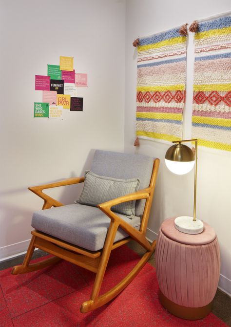 Lactation Room, Mercury Mosaics, Collaborative Workspace, Coworking Office, Limestone Wall, St Paul Minnesota, Office Suite, Social Space, Collaboration Space