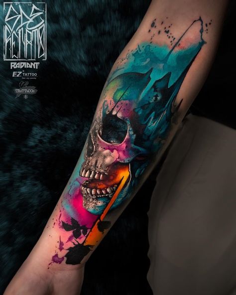 Colour Realism Arm Tattoo   #realismtattoo #colourtattoo #skingiants #tattooist #tattoolove #tattooed #tattoosleeve #tattoodesign #tattoolover #tattooworld #tattoosofinstagram #tattoolovers #tattooarm #inked #tat #tats Tatuaje Trash Polka, Vintage Tattoos, Skull Sleeve Tattoos, Biomechanical Tattoo, Tatuaje A Color, Colorful Skulls, E Tattoo, Skull Tattoo Design, Badass Tattoos