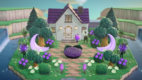 RA-1365-7343-7462 #acnh #hhp Acnh House Exterior, Campsite Acnh, Acnh Purple, Achn Ideas, Animal Crossing Fairycore, Animal Crossing Happy Home Paradise, Island Decor Ideas, Acnh Happy Home Paradise, Fairy Island