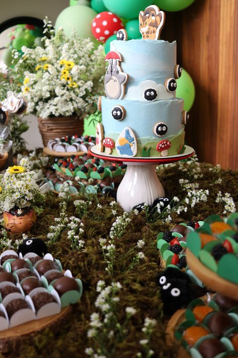 Howls Moving Castle Party Theme, Ghibli Birthday Party Ideas, Studio Ghibli Baby Shower Theme, Studio Ghibli First Birthday, Studio Ghibli Birthday Party Decor, My Neighbor Totoro Birthday Party, Ghibli Baby Shower Ideas, Ghibli Party Decorations, Ghibli Themed Party