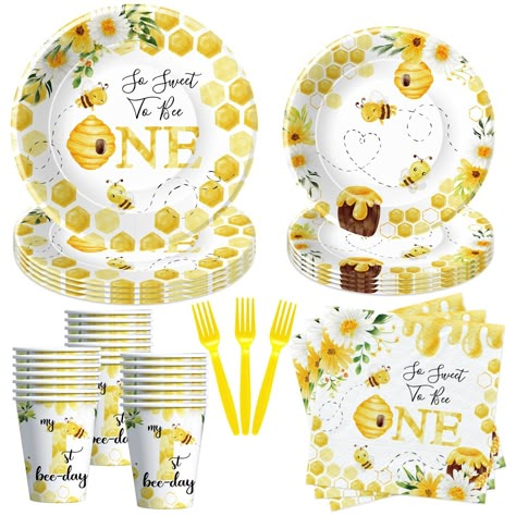 PRICES MAY VARY. 【Bee First Birthday Party Decorations】Transform your little one's first birthday celebration into a buzzing paradise with this adorable bee first birthday decorations dinnerware set. The decorations feature vibrant yellow and black hues, cute bee illustrations, and sweet honeycomb patterns, creating a delightful ambiance for the special occasion 【Party Package】Bee 1st birthday table decorations included 24pcs 9'' bee dinner plates, 24pcs 7'' bee paper plates, 24pcs paper napkins Bee 1st Birthday Party Boy, Baby Girl 1st Birthday Bee Theme, Honey First Birthday Party, Bee 1st Birthday, First Beeday Party Decorations, My First Bee Day Party, Bee Themed 1st Birthday Party Girl, Honey Bee 1st Birthday Party, So Sweet To Bee One Birthday