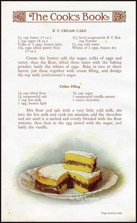 Cream Cake::1930's Recipe | Cream Cake | Daily Bungalow | Flickr Heirloom Recipes, Vintage Baking, Vintage Dessert, Handwritten Recipes, Vintage Cooking, Retro Recipes, Vintage Recipes, Cookbook Recipes, Cream Cake