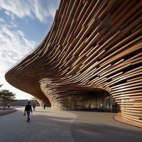 Steel and Glass Building Concept Segmented Architecture, Pavilion Architecture Public Spaces, Glass Building Facade, Biomorphic Architecture, Resort Entrance, Museum Entrance, Wooden Dragon, Steel Architecture, Open Architecture