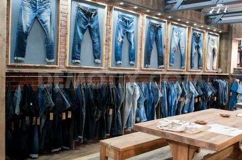 DENIM by PREMIERE VISION, Barcelona,Spain, "The trade fair for weavers,spinners,companies and manufactures of finished denim",pinned by Ton van der Veer Denim Display, Denham Jeans, Clothing Store Displays, Clothing Store Interior, Retail Space Design, Clothing Store Design, Store Design Boutique, Visual Merchandising Displays, Retail Inspiration