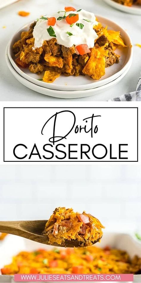 Quick and easy weeknight casserole that is loaded with flavor. This cheesy, beef Dorito Casserole is filled with taco inspired flavors like ground beef taco meat, cheese, salsa and topped with your favorite Nacho Cheese Doritos! Beef Dorito Casserole, Easy Weeknight Casseroles, Ground Beef Taco Meat, Nacho Cheese Doritos, Beef Taco Meat, Weeknight Casseroles, Ground Beef Taco, Dorito Casserole, Beef Taco