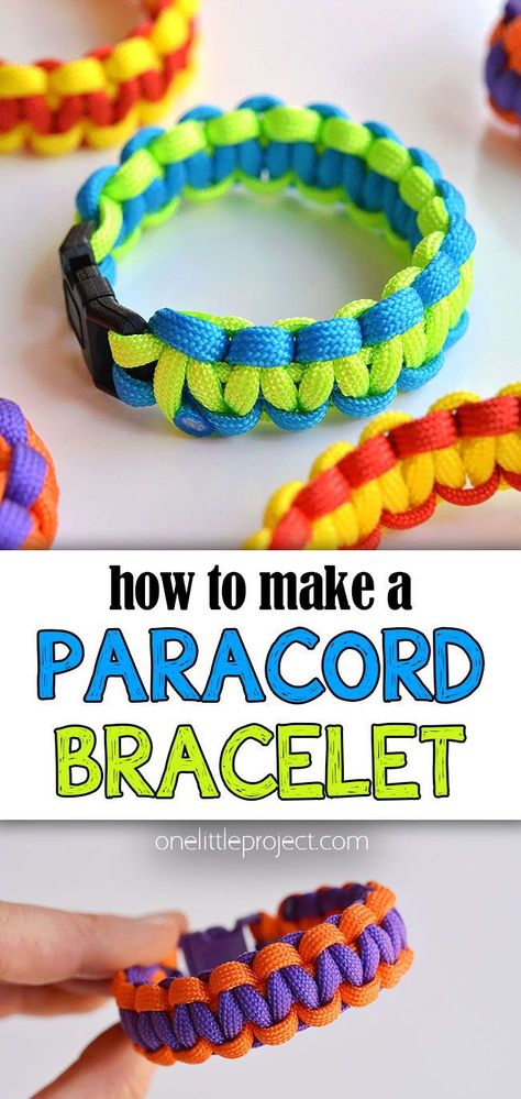 Learn how to make a paracord bracelet with these easy instructions. This would be a simple camping craft or camping activity for Scouts. Such a fun summer craft for kids and adults! Make Paracord Bracelet, Kids Camping Crafts Ideas, Craft For Boys 10-12, Summer Camp Crafts For Adults, Vbs Arts And Crafts For Kids, How To Paracord Bracelet, Summer Camp Gifts For Kids, Crafts To Do While Camping, Kids Handicrafts Ideas