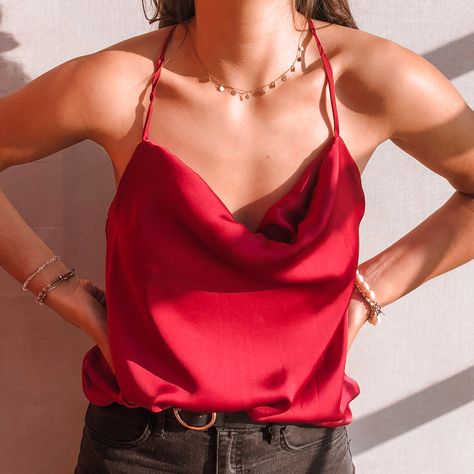 Cowl Neck Top, Red Outfit, Cowl Neck, Camisole Top, Tank Tops, Women's Top, Red, Clothes