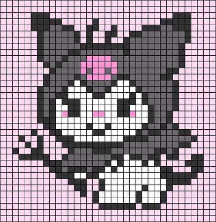 Alpha pattern #148563 | BraceletBook Kuromi Alpha Pattern, Kuromi Cross Stitch, Sanrio Alpha Pattern, Hello Kitty Alpha Pattern, Crochet Kuromi, Emo Cartoon, Crochet Templates, Emo Cartoons, Pixel Grid