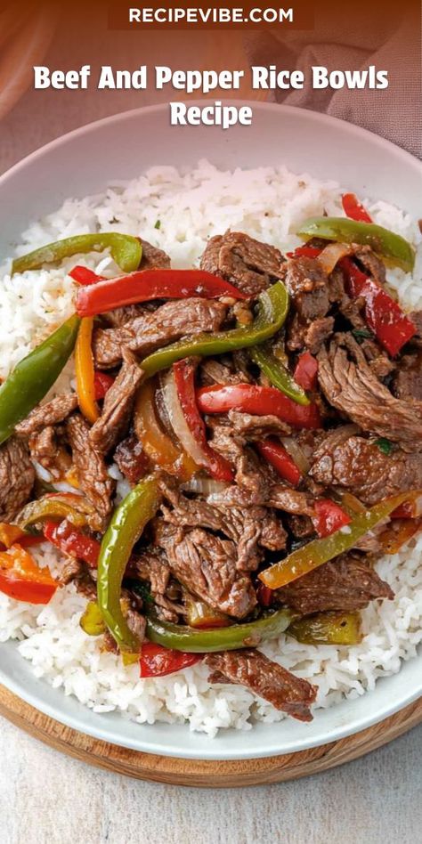 Want to make mealtime exciting without the heaviness? This Beef and Pepper Rice Bowls recipe offers a perfect balance of taste and nutrition for a light dinner. Remember to save this gem for those busy nights when you need a quick, healthy option on hand! Pepper Steak And Rice, Beef And Peppers, Pepper Rice, Steak And Rice, Rice Bowls Recipes, Rice Dinner, Pepper Steak, Beef And Rice, Gluten Free Rice