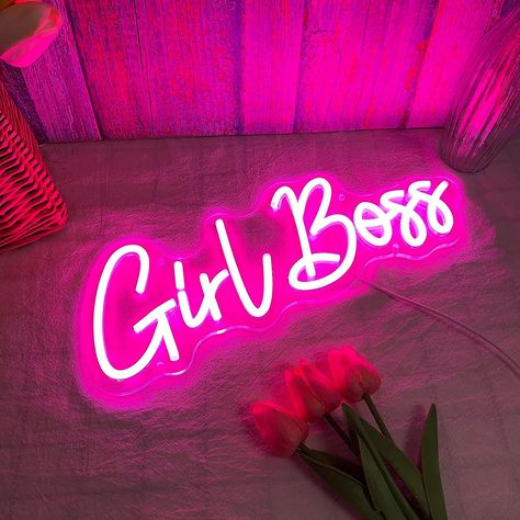 https://amzn.to/43NJ3gj Pink Neon Lights Bedroom, Girl Boss Aesthetic Pink, Neon Pink Sign, Neon Signs Aesthetic, Pink Foto, Widgets Pink, Hot Pink Room, Wall Sign Decor, Girl Boss Wallpaper