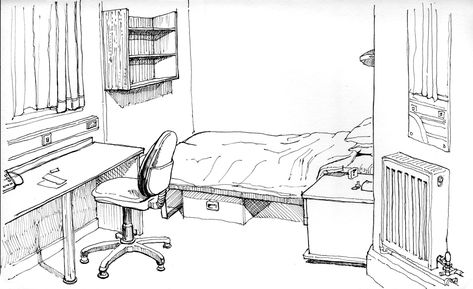 VAG 7th January 2016 Room B, Flat 3, Noseley House, John F… | Flickr Simple Room Reference, Manga Room Drawing, Manga House, Manga Scenery, 2016 Room, Room Perspective Drawing, Leicester University, Comic Book Layout, Perspective Drawing Architecture