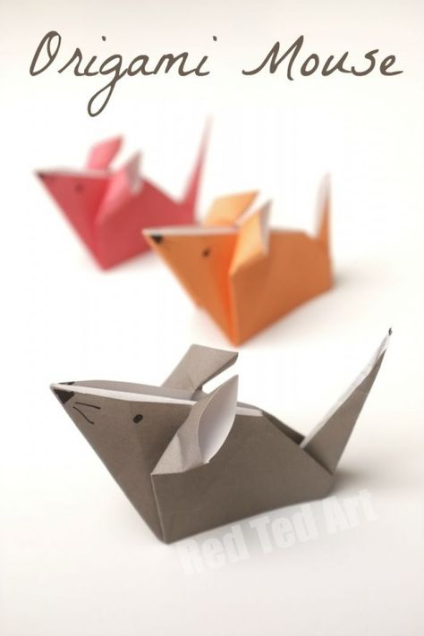 Super Cute Origami Mouse How To                                                                                                                                                                                 More Paper Mouse, Mouse Craft, Dragon Origami, Paper Rabbit, Easy Origami For Kids, Tutorial Origami, Kids Origami, Mouse Crafts, Origami Dragon