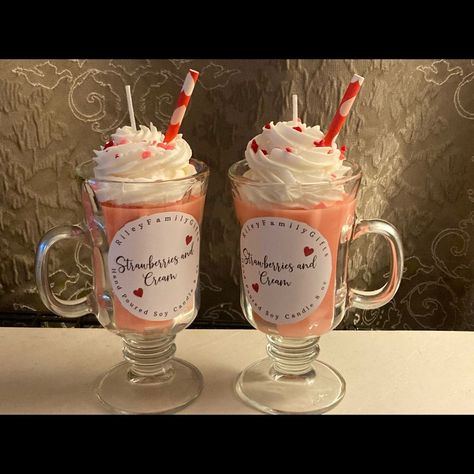 Rhinestone Candle Holders, Fruity Pebbles Cereal, Hand Carved Candles, Strawberry Shake, Homemade Scented Candles, Valentine Candles, Candle Bar, Food Shapes, Dessert Candles