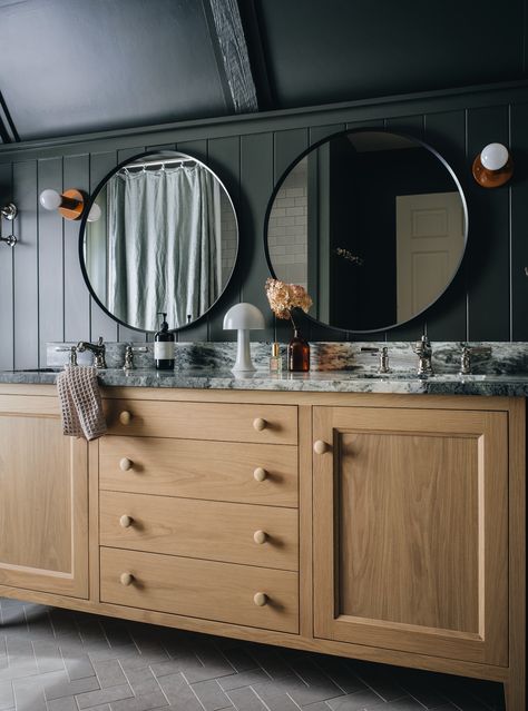 The Regent is inspired by clean lined, classic furniture. Up on legs, it is loaded with efficient storage space and makes a quiet statement of strength. The 72” wide vanity is a double sink vanity. Height: 34.5”Depth: 21”Interior Depth: 19.5”Maximum Sink Width: 20.5” Photo shows the 51” wide vanity in Walnut, which we no longer offer. The Newcastle wood finish is the most similar finish we offer. We recommend ordering a sample to see how the colors you are interested in look in your space. Click here to see our curated colors and wood finishes. Stoffer Home Cabinetry vanities include cabinetry only, and do not include countertop, sink, faucet or hardware. Vanities ship in 10-12 weeks. 72" Vanity, Master Bath Vanity Remodel, Jean Stoffer Bathroom, Custom Vanity Bathroom, Double Vessel Sink Vanity, Bathroom Double Vanity, Vanity Height, Kids Bathroom Vanity, Stoffer Home