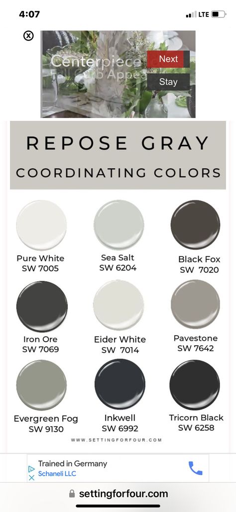 Eider White And Iron Ore, Repose Gray Palette, Pure White Sherwin Williams Coordinating Colors, Repose Gray And Iron Ore, Coordinating Colors With Iron Ore, Repose Gray Coordinating Colors, Iron Ore Coordinating Colors, Iron Ore Color Palette, Farmhouse Color Scheme