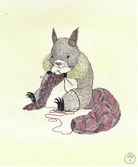 Knickity Knick Knack (fall'11) by Dabin Choi Squirrel Illustration, Knitting Humor, Ball Of Yarn, Knit Art, A Squirrel, Knitted Wit, Art Et Illustration, Fantasy Illustration, Pics Art