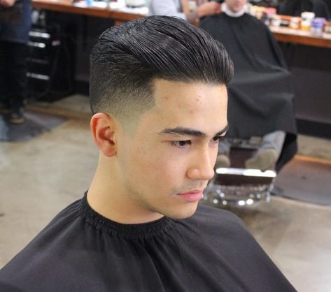 Fury Haircut, Short Slicked Back Hair, Back Haircut, Long Eyebrows, Slick Back Haircut, Young Men Haircuts, Men Fade Haircut Short, Swept Back Hair, Short Fade Haircut