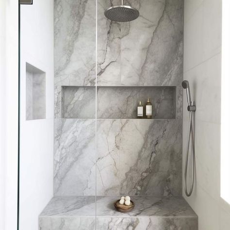 Full Wall Shower Niche, Master Bath Niche Ideas, Shower Niche On Same Wall As Shower Head, Rectangular Shower Niche, Wide Shower Niche Ideas, Deep Shower Niche, Long Niche Bathroom, Long Horizontal Shower Niche, Shower Niche Under Shower Head