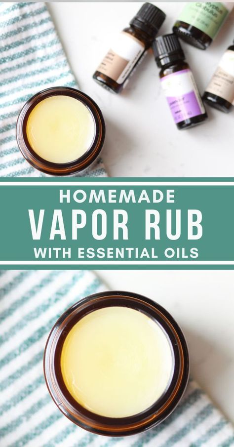 How to make homemade vapor rub to have on hand for cold and flu season. Use this natural remedy even on toddlers and young children to clear up stuffy noses and chest congestion. Cough Remedy For Kids, Diy Vapor Rub, Natural Cough Remedy, Cough Syrup For Kids, Homemade Vapor Rub, Cough Remedies For Kids, Essential Oils For Congestion, Essential Oils For Cough, Homemade Cough Syrup