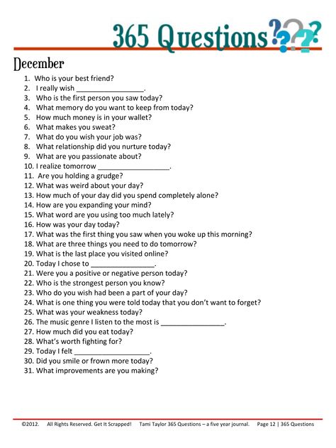 365 Questions – December 12/12 Bullet Journal Calendrier, 365 Questions, 5 Year Journal, Year Journal, Journal Topics, Journal Questions, Writing Challenge, Journal Writing Prompts, Memory Keeping