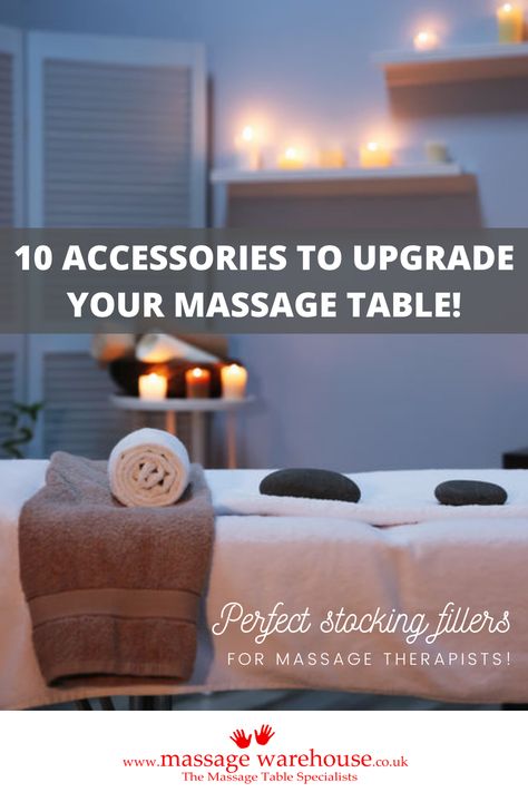 If your #MassageTable is starting to look a little tired or you want to provide a more high end experience for your clients you might not need to invest in a completely new table. In our blog post we share our top ten accessories to turn your table from shabby to chic & if friends and family have started pestering you for your Christmas wish list there are some perfect stocking fillers for massage therapists inside! #MassageTherapy #MassageTherapist #MassageTherapyBusiness #massagewarehouse Massage Room Colors, Home Massage Room, Spa Massage Room, Massage Room Design, Massage Room Decor, Diy Massage, Massage Therapy Rooms, Massage Therapy Business, Mobile Massage