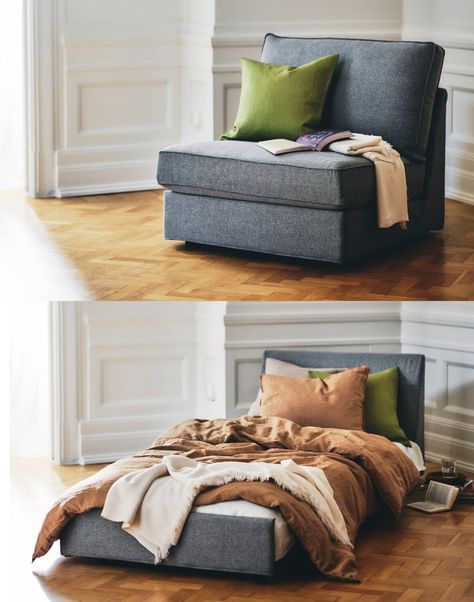 12 Convertible Chair Beds That Go From Seating to Sleeping in Seconds - Living in a shoebox Ottoman Coffee Tables, Chair Beds, Adjustable Bookshelf, Storage Ottoman Coffee Table, Convertible Chair, Murphy Bed Desk, Fold Out Beds, Small Room Design Bedroom, Multipurpose Furniture