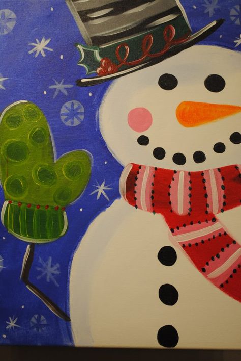 Snowman - Canvas Paint and Sip Snowmen Paintings On Canvas, Kids Canvas Art, Christmas Canvas Art, Wine And Canvas, Christmas Paintings On Canvas, Simple Canvas Paintings, Kids Canvas, Snowman Painting, Holiday Painting