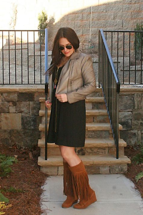 Fringe Boots: Wear Two Ways Initial Bar Necklace, Simple Black Dress, Black Ripped Jeans, Necklace Initial, Shawl Cardigan, Fringe Boots, Black Zip Ups, Lifestyle Design, Cold Air