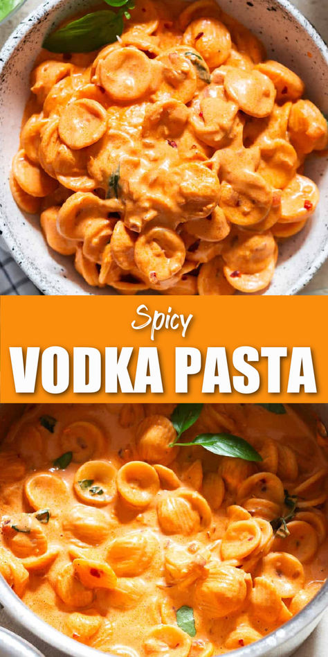 spicy vodka pasta in a bowl Pasta Gigi Hadid, Pasta A La Vodka, Spicy Vodka Pasta Recipe, Gigi Hadid Pasta, Spicy Vodka Pasta, Hadid Pasta, Vodka Sauce Recipe, Pantry Meals, Spicy Pasta