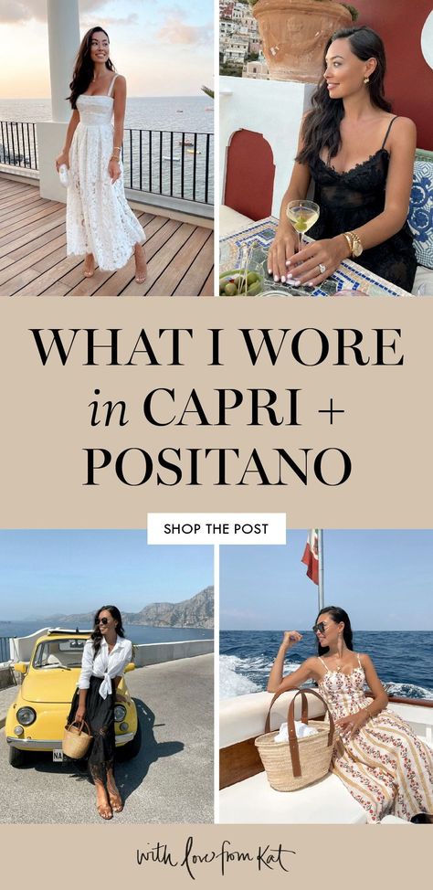 I love the summer sun and warmer days, the looks you can create during the summer months are unmatched. I wanted to share some of my personal favorites in this post with you guys today. Here's what I wore in Capri and Positano! I am all about the salty air, flowy hair, and neutral aesthetic! Positano Fashion Summer, Capri Looks Summer Outfits, Capri Day Outfit, Capri Italy Outfits Women Summer, Portofino Outfit Summer, Capri Style Outfits, Capri Summer Outfits, Capri Boat Outfit, Capri Outfits Aesthetic