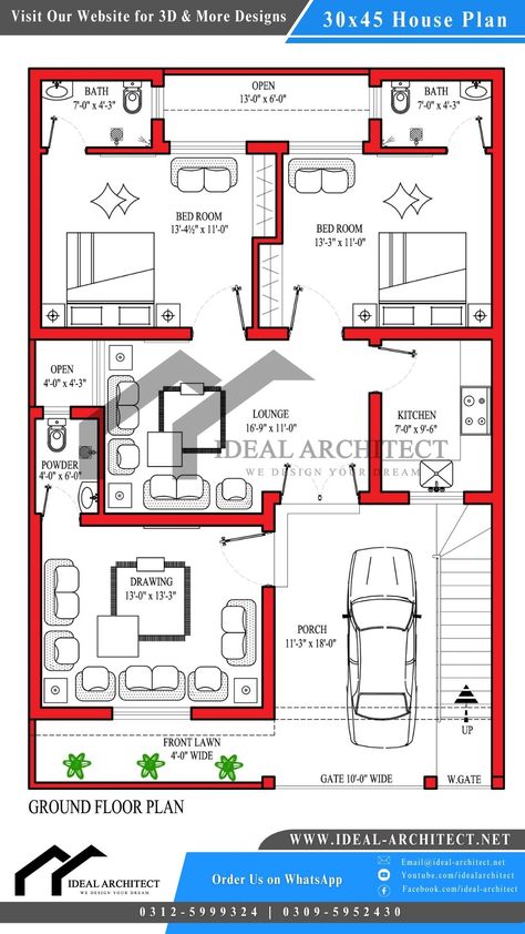 https://ideal-architect.blog/30x45-house-plan-5-marla-house-plan/ 45×50 House Plan, 30×45 House Plan, 50 X 40 House Plans, 5marla House Design, 30 X 45 House Plans, House Map Design 3d, 5 Marla House Design In Pakistan, 30 50 House Plans, 30x45 House Plans