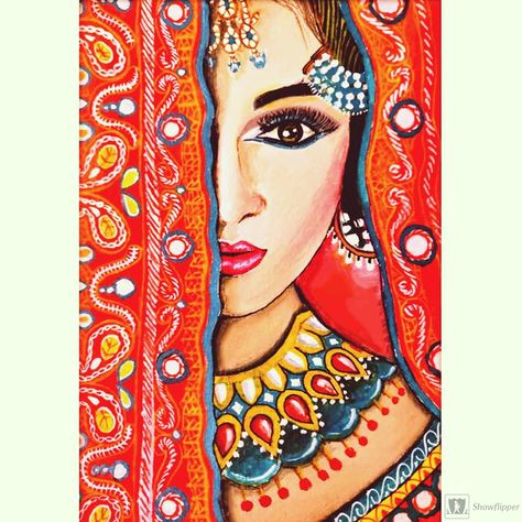 #portrait #acrylicpainting Take a look at this stunning #painting by Shreyashi Das!!! Only on #Showflipper Canvas Art Painting Acrylic, Rajasthani Art, Bd Art, Madhubani Art, Oil Pastel Art, Indian Folk Art, Madhubani Painting, Indian Paintings, Indian Art Paintings