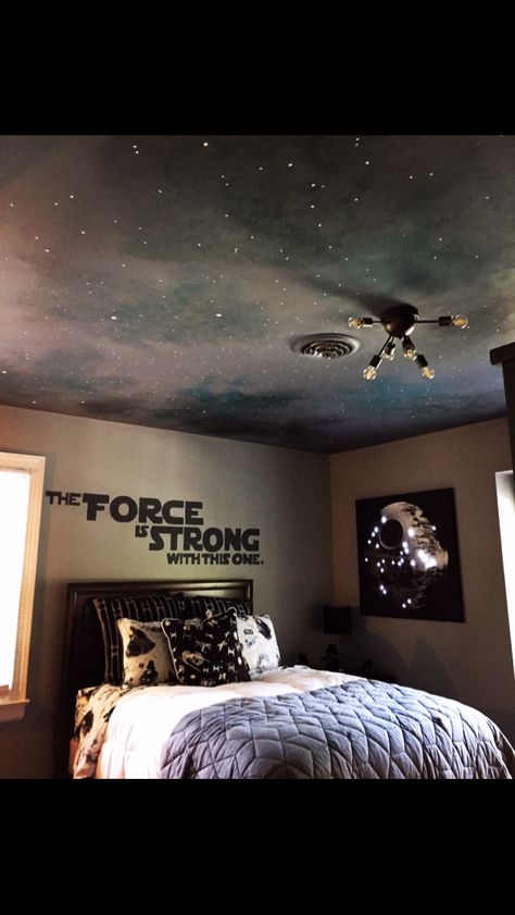 Star Wars room I recently painted for a young boy battling leukemia in Richmond, VA. Cooper, a big Star Wars fan, was surprised with his new bedroom when he got out of the hospital. The other side has a loft with seating above and below it. Rocco Bedroom, Star Wars Boys Bedroom, Star Wars Bedroom Decor, Star Wars Theme Room, Star Wars Zimmer, Star Wars Baby Room, Star Wars Boys Room, Star Wars Kids Room, Star Wars Themed Bedroom