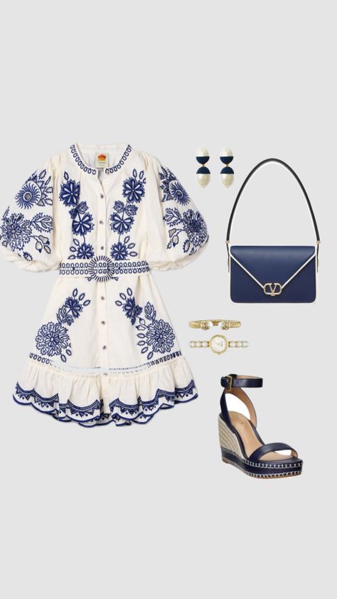 Navy Farm Rio Outfit Farm Rio Outfit, City Break Outfit, Cute Modest Outfits, Resort Outfit, Italy Outfits, Church Outfits, Looks Chic, Cute Everyday Outfits, Farm Rio