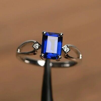 (eBay) 2.62Ct Emerald Cut Blue Sapphire Solitaire Engagement Ring 14K White Gold Finish Engagement Ring Blue Sapphire, Sapphire Solitaire Engagement Ring, Blue Sapphire Wedding Ring, Engagement Ring Blue, Sapphire Silver Ring, Ring Blue Sapphire, Blue Engagement Ring, Sapphire Wedding Rings, Sapphire Solitaire