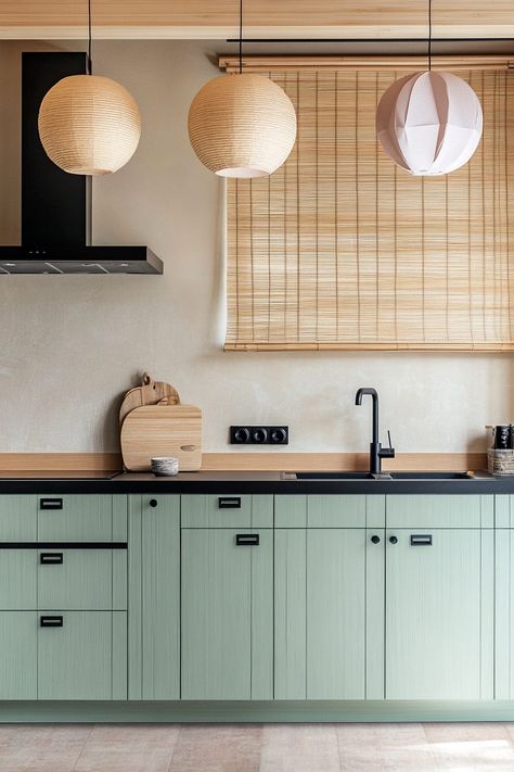 Sage Green Kitchen Inspiration (59 Trendy Design Ideas) Japandi Sage Green, Kitchen Sage Green, Sage Green Kitchen Walls, Sage Green Kitchen Ideas, Sage Green Kitchens, Green Kitchen Inspiration, Green Kitchen Ideas, Green Countertops, Green Kitchen Walls