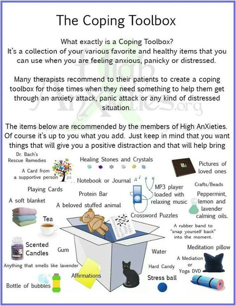 Coping box - great idea. Please notice the there's a kitty. I don't suggest you put it in the box though. :-) Coping Toolbox, School Social Work, Therapeutic Activities, Counseling Activities, Child Therapy, Counseling Resources, Therapy Worksheets, Group Therapy, Emotional Regulation