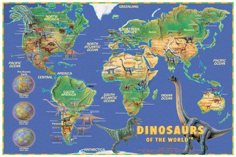 Dinosaurs of the World Dinosaurs Eyfs, James Movie, Dinosaur Museum, Map Ideas, World Poster, Dinosaur Photo, Education Art, Xmas List, Wall Map