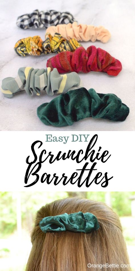 DIY Scrunchie Barrette - Easy Sewing Tutorial - Orange Bettie Scrunchie Barrette, Diy Scrunchie, How To Make Scrunchies, Diy Hair Scrunchies, Headband Diy, Scrunchies Diy, Sew Ins, Beginner Sewing Projects Easy, Diy Headband