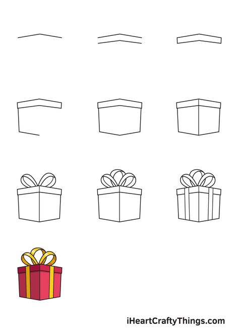 How To Draw A Birthday Present, Christmas Gift Drawing Ideas, Present Drawing Christmas, How To Draw Presents, How To Draw A Christmas Present, Presents Drawing Christmas, Christmas Pictures To Draw Easy, How To Draw A Present, Present Drawing Easy