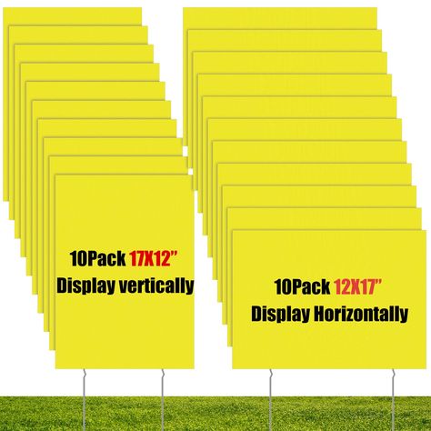 PRICES MAY VARY. Package Contents: you will receive 20 packs of yard sale signs with stakes, including 10 pieces of horizontal blank yard signs, 10 pieces of vertical blank yard signs and 40 pieces of metal stakes, the sufficient quantity is enough to meet your daily use and replacement needs Reliable and Waterproof: blank yard sale signs are made of quality corrugated plastic material, hard and reliable, sturdy and waterproof, reusable and strong, not easy to deform or break, which can serve yo For Rent Sign, Yard Sale Signs, Garage Sale Signs, Graduation Party Signs, Sale Signs, Crossing Sign, Lawn Sprinklers, Arrow Signs, Lawn Sign