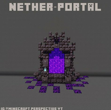 Minecraft Cave Nether Portal, Portal Room Minecraft Ideas, Nether Portal Design In Wall, Indoor Nether Portal Design, Portal Do Nether Minecraft Ideias, Mc Nether Portal Design, Cool Minecraft Nether Portal Ideas, Nether Paths Minecraft, Cherry Wood Nether Portal