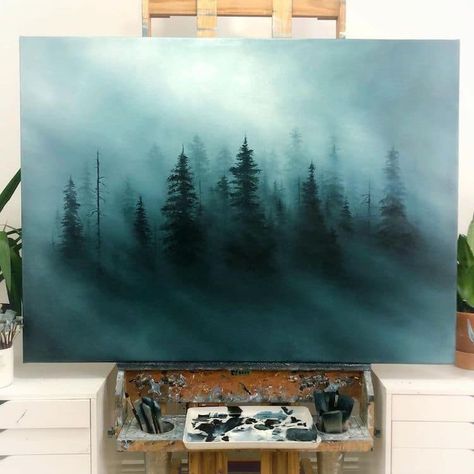 Beautiful Landscape Paintings, Canvas For Beginners, Dreamy Landscapes, Misty Forest, Landscape Art Painting, Urban Sketchers, Nature Art Painting, Diy Canvas Art Painting, Beginner Painting