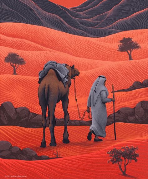 Illustration on Behance Coffee Machine Illustration, Camel Painting, Camels Illustration, Desert Drawing, Camels Art, Egypt Concept Art, Vedic Art, Red Sunset, Egypt Art