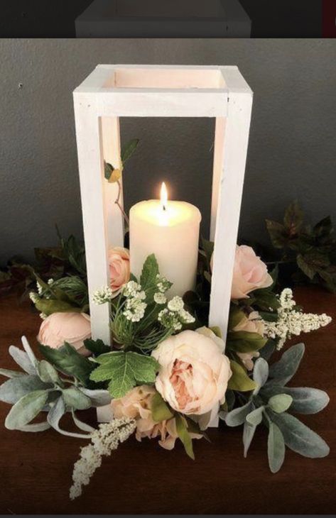 Mrs To Be, Romantic Wedding Centerpieces, Candles Flowers, Faux Flower Bouquets, Chic Candles, Tall Wedding Centerpieces, Lantern Ideas, Wedding Lanterns, Rustic Wedding Centerpieces